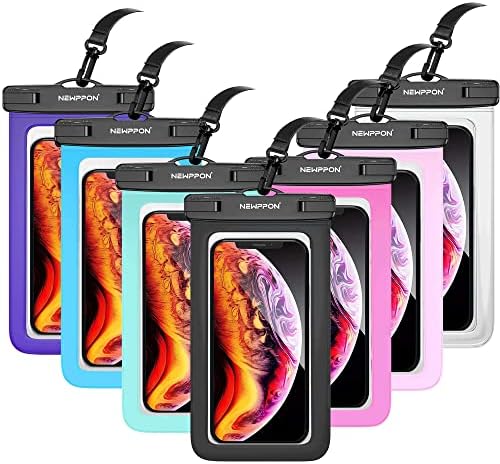 newppon 7 Pack Waterproof Cell Phone Pouch : Universal Water Proof Dry Bag with Neck Lanyard - Underwater Clear Cell Holder Large Protector for iPhone Samsung Galaxy for Beach Pool Swimming Kayaking