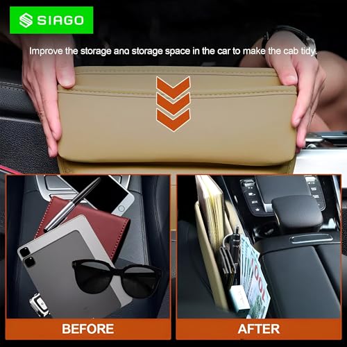 Image of SIAGO Car Seat Gap Filler Organizer | Premium PU Leather Storage Box for Phone | Car Accessories for Keys, Cards & Coins | Universal Fit for Cars, SUVs & Trucks (Beige) (SIA133)
