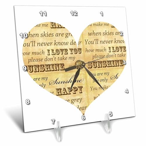 3dRose dc_110495_1 You are My Sunshine Heart Inspirational Art-Desk Clock, 6 by 6-Inch