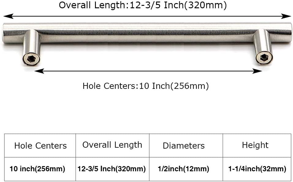 Image of homdiy 200 Pack Cabinet Pulls Modern Drawer Pulls HD201SN Cabinet Hardware Stainless Steel Cabinet Handles 10in Hole Centers Round Bar for Kitchen Cabinets, Cupboard Handles