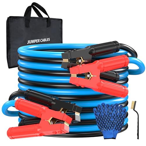 1 Gauge 25 Feet Jumper Cables Heavy Duty for Car, 900 Amp Automotive Booster Battery Jumper Cables for SUV and Trucks with Carry Bag, Gloves, Brushes