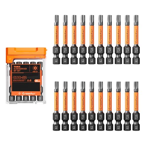 Image of Crosstar 20 Pcs TT25 Impact Torx Bit Set, S2 Steel Magnetic Security Star Bits, Tamper Proof Torx Screwdriver Bits with CNC Tips for Drill /Driver, Automotive, Woodworking & Home Repair