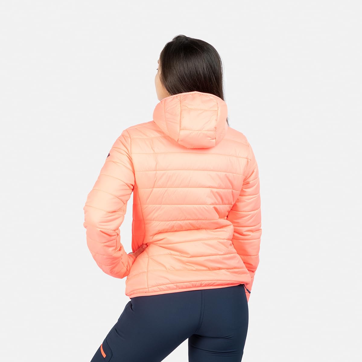 IZAS SINDU W Giacca Mount-Loft Ultraleggera da Donna. Resistente al Vento e all'Acqua. Traspirante e Termica. Con Cappuccio e Tasche Ventrali. Pieghevole in Tasca