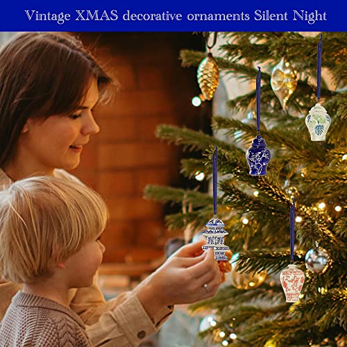 Sophinique 4 Pieces Mini Ginger Jar Ornaments,Christmas Chinoiserie Porcelain Ornament,Ball Chinoiserie Porcelain Christmas Vintage Decorations For Christmas Tree Decor #TOP2