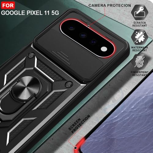 Image of AESTMO Tough Armor Google Pixel 11 Bumper Back Case Cover | Ring Holder & Sliding Camera Shield Cover | 360 Degree Protection Back Case Cover for Google Pixel 11 (Black)