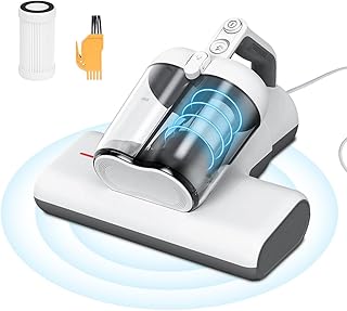 Laymi Mattress Vacuum Cleaner, 450W Powerful Handheld Bed Vacuum with High Beating Roller Brush, True HEPA Filter, XL Dual Dust Cup for Deep Cleaning of Dust & Pet Hair, UV810