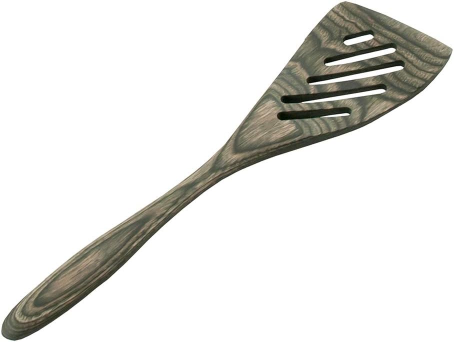 8 Black Pakkawood Small Wooden Slotted Spatula / Turner