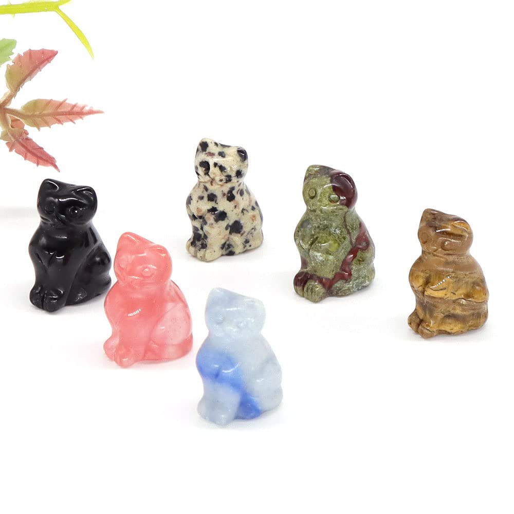 0.9 "Mini kot statua naturalny kamień uzdrowienie kryształ Reiki rzeźbione figurka zwierzątko rzemiosło DIY biżuteria ozdoba do domu (Color : Unakite, Size : 10pcs)