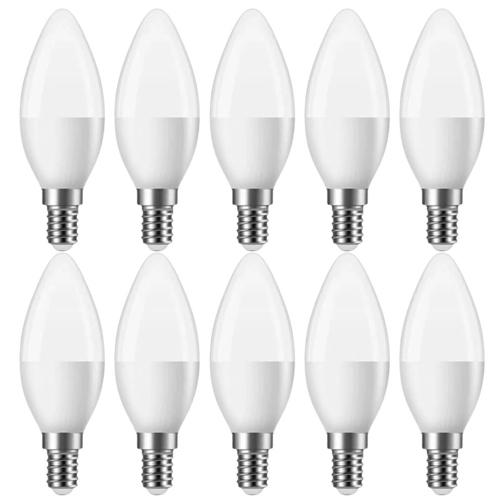 GVOREEE14 LED Light Bulb, 6500K Cool White,E14 LED Candle Light Bulb,5W (Equivalent to 40W Incandescent), 270° Beam Angle, Non-Dimmable, Pack of 10