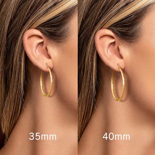 14K Gold Hoop Earrings - Large Hoop Earrings for Women - Hypoallergenic Gold Jewelry (35mm*2mm)3