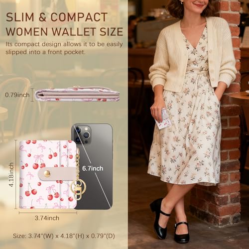 Image of Jogjam Cute Coquette Aesthetic Bow Rfid Women Wallet, Small Slim Thin Compact Travel Credit Card Wallet, PU Leather Bifold Cash Wallet, Zipper Coin Pocket ID Window, Female Ladies Gifts