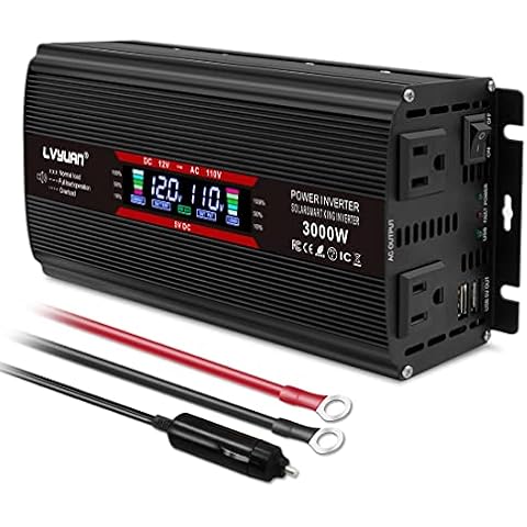 Yinleader Power Inverter 1500W/3000W(Peak) DC 12V to 110V AC Converter with Intelligent LCD Display Dual AC Outlets Dual USB Charger for for RV Caravan Truck Laptop Phone(Black) Cover