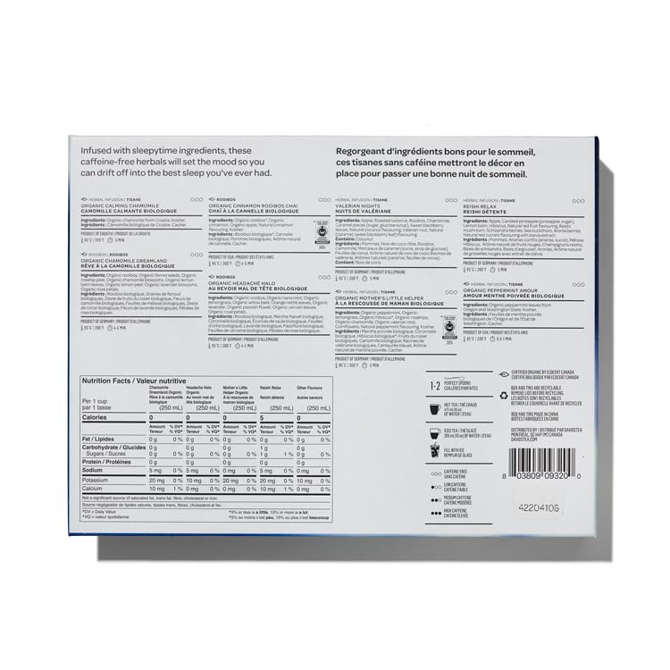 DAVIDsTEA Dreamy Herbals 8‑Tea Gift Set – Variety Box of 8 Caffeine‑Free Herbal Teas – Chamomile, Peppermint & Rooibos Infusions – Tea Sampler, Self‑Care Kit or Sleepytime Tea Collection - Image 2