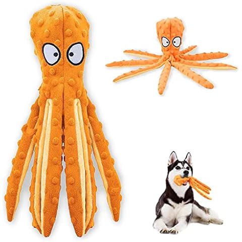 SHOKUTO Plush Dog Toys, No Stuffing Squeaky Dog Toy Octopus Soft Dog Toy with Crinkle Paper for Puppy Teething, Durable Interactive Dog Chew Toys for Small Medium Dogs Playing and Training Cover