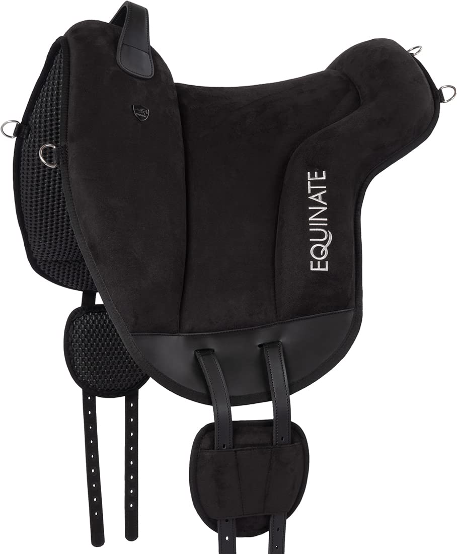 Equinate Coussin d'équitation Hamilton en daim synthétique Noir – Bareback Pad avec dessous en néoprène facile d'entretien – Coussin d'équitation Selle sans arbre