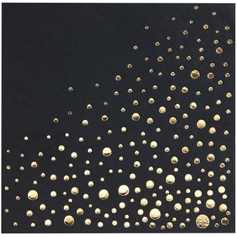 Stylish Black and Gold Napkins,Disposable 5x5 Inch Black and Gold Cocktail Napkins, 200 Gold and Black Napkins, 3-Ply Black Cocktail Napkins for Party, Black Christmas Napkins or NYE Napkins Cover