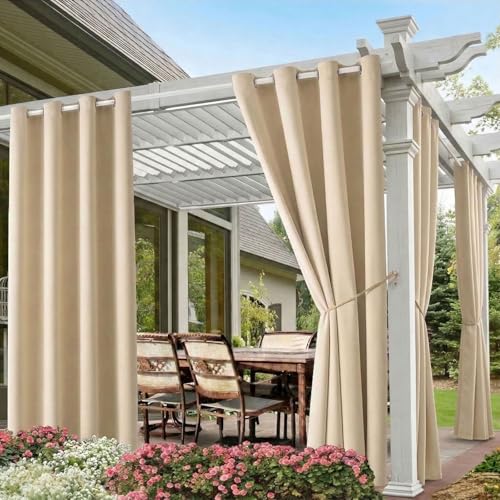 Waterproof Outdoor Curtain W52 x L84 - Grommet Top Sunlight Blocking Window Treatment Drapes...