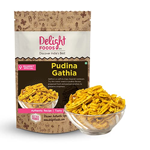 Image of Delight Foods Pudina Gathiya Namkeen 250g | Gathiya Papdi | Gathi Shev | Crispy Gujrathi Namkeen | Pudina Flavoured Ghathia | Indian Snacks