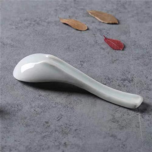 Ceramic Soup Spoons set, Chinese Style Glaze Porcelain Rice Spoons, Asian Tableware spoons Set of 4 (Dark green)