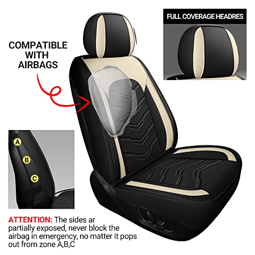 AOOG Leather Car Seat Covers Universal fit Most Sedans SUV Trucks (Full Set,Beige&Black) - Image 6