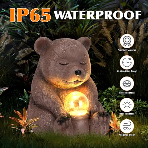 PAISPER Solar Bear Statue for Outdoor, Garden Decor with Strong Lighting for Yard Art Lawn Ornaments Porch Patio Balcony Home House - Holiday Gifts for Family and Friends - Image 3