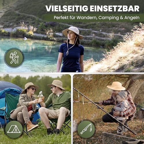 Alpenwert Outdoor Sonnenhut & Regenhut mit UPF 50+ UV Schutz, Wasserdicht, Winddicht, einstellbares Kinnband - Fischerhut, Anglerhut, Wanderhut Atmungsaktiv, faltbar, Unisex für Trekking & Camping