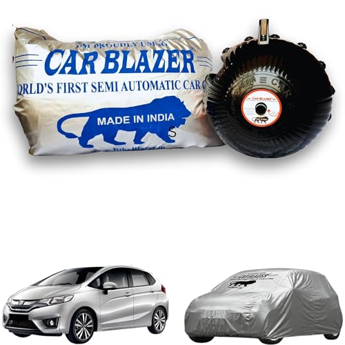 Image of CARBLAZER Portable & Semi-Automatic Full Body Car Covers: Heavy Duty Device| Anti-Theft| Dust & Scratch Proof | Water & Wind Resistant|Custom Fit| Dual-Side Cover, Compatible for Honda Jazz