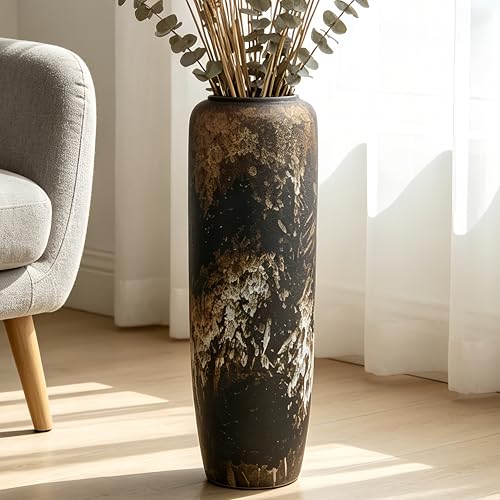 Duoqulou Jarrón de suelo de cerámica vintage de 60 cm, estilo bohemio rústico para hierba de las Pampas, flores o decoración, perfecto para salón, entrada o mesa