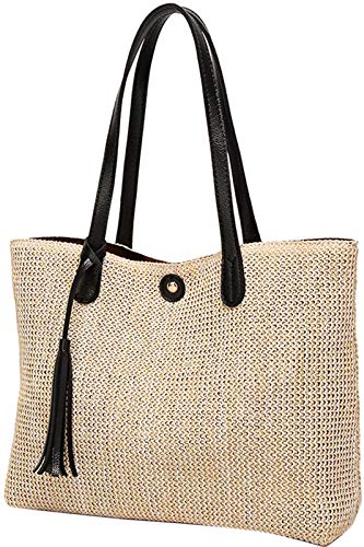 QZUnique Straw Handbags Women's Summer Straw Bucket Tote Bag Hand