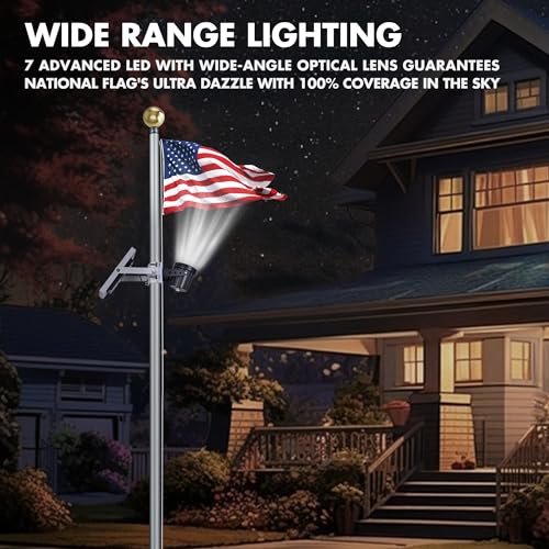 Ppq Solar Flag Pole Light,New 7 Led 10000H Lifespan Solar Powered Spotlight 12H/5W Outdoor Waterproof, Fits 1.6 Inch-3.2 Inch Flagpoles & Inground & Wall thumb #2