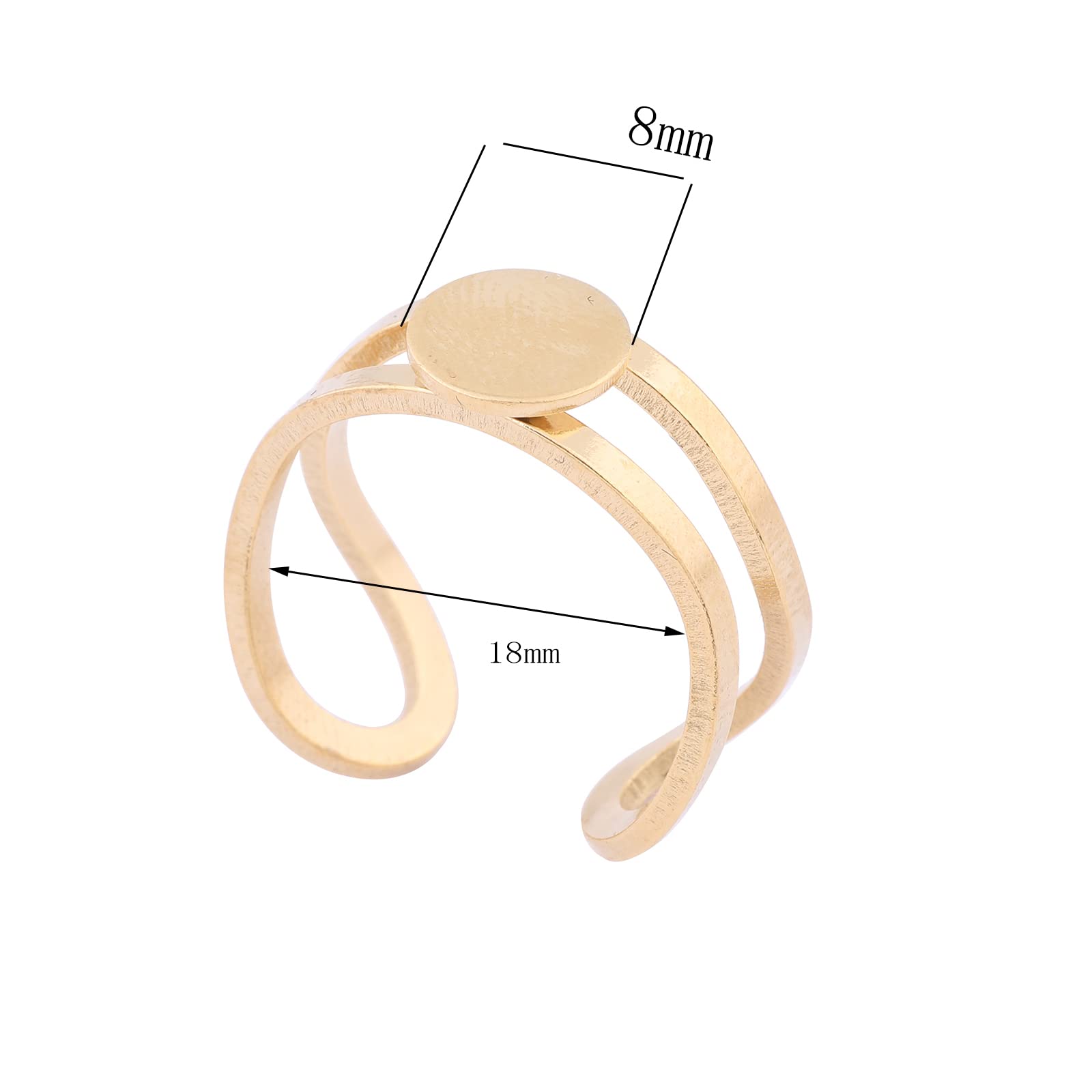 Reidgaller 20pcs Adjustable 8mm Pad Finger Ring Base Blanks DIY Stainless Steel Gold Plated Ring Bezel Settings for Jewelry Making