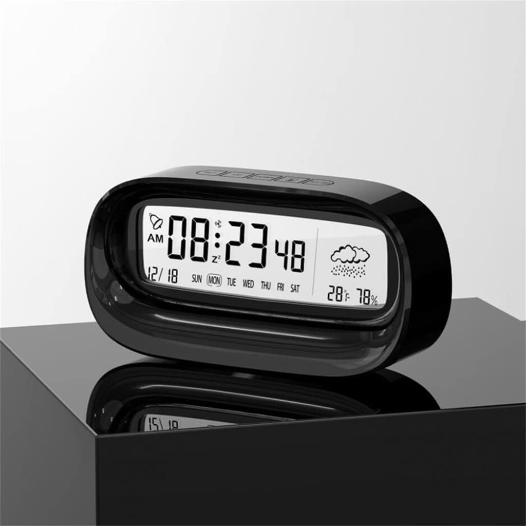 Digital Alarm Clock Temperature Humidity Calendar Weather Table Clock Electronic LED Clocks for Living Room (Svart One Size)