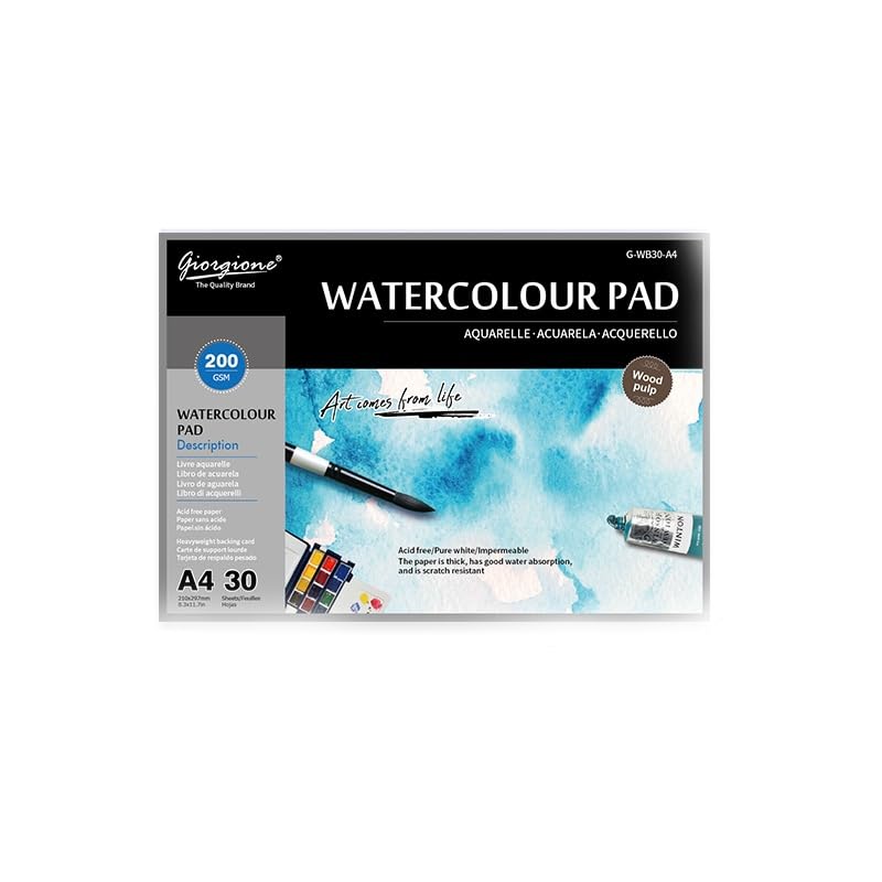 Watercolour Paper Pad A4, Watercolour Sketchbook, Glued Bound, 30 Sheets Water Colour Paper for Students Adults Artists Drawing Painting Supplies (A4)