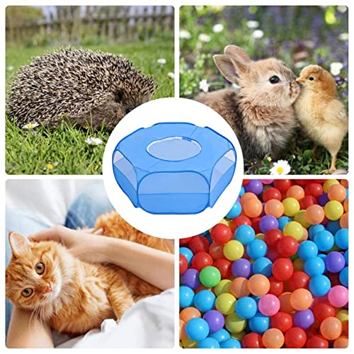 Kleintier-Laufstall Kleines Haustier-Käfig-Zelt mit Reißverschluss-Abdeckung Faltbarer Indoor-Outdoor-Übungs-tragbarer Hofzaun für Hamster, Kaninchen, Häschen, Eichhörnchen, Welpen Blue