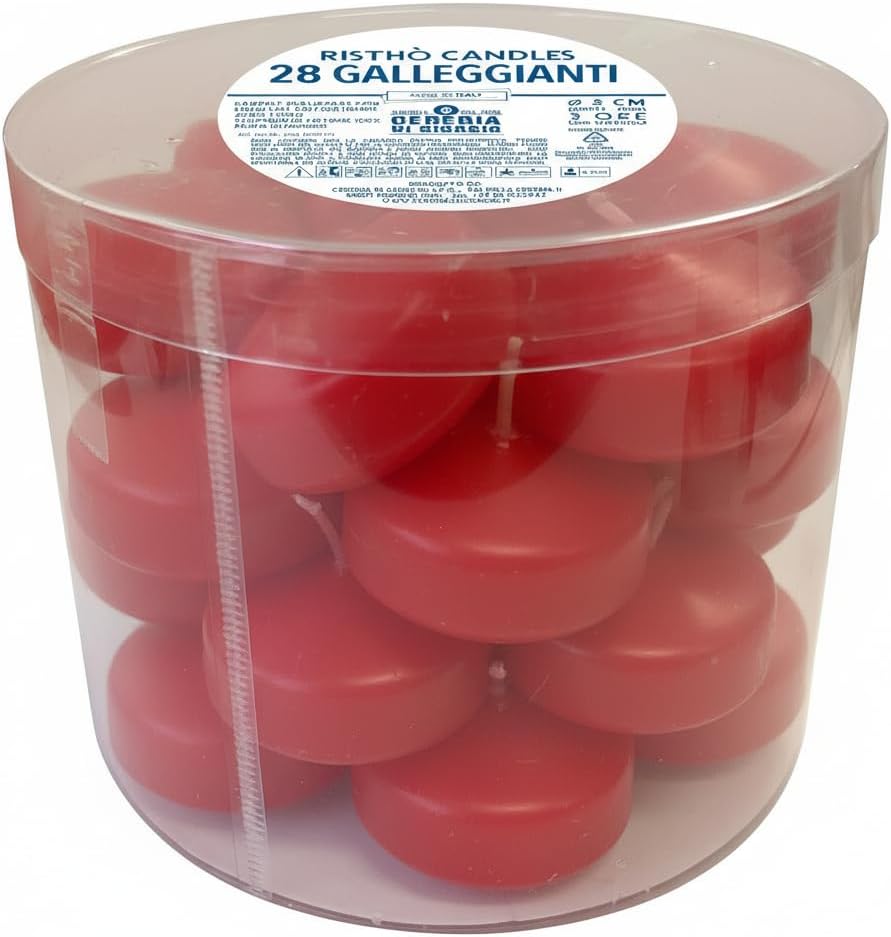 28 Floating Candles Diameter 5 cm 5.5 Hours Burning Time Red Cereria Di Giorgio