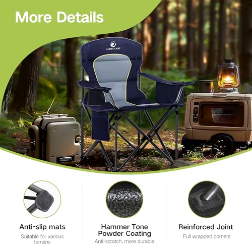GREEN PARTY Folding Camping Chair Oversized Heavy Duty Lawn Chair with Cooler Bag, Cup Holder, Storage Pocket, Collapsible Padded Outdoor Arm Chair, Quad Lumbar の商品画像 6