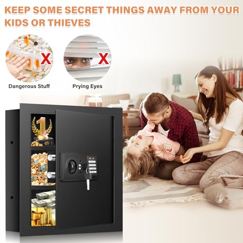 Image of Black 17.72 inch Tall Wall Safe Between Studs with Combo Lock & Removable Shelf