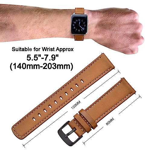 Image of ANNEFIT 19mm Watch Band with Black Buckle, Quick Release Genuine Leather Replacement Strap (Gold Brown)
