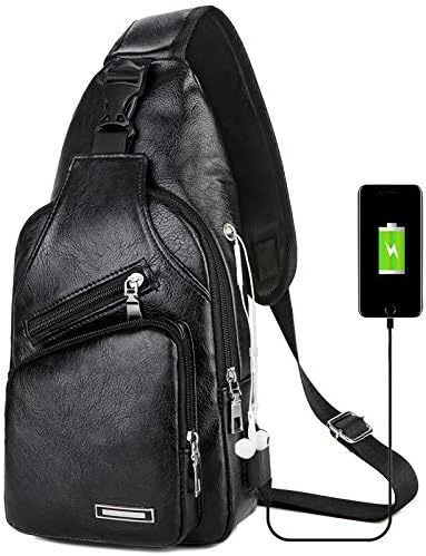 Miniatura 9 de QICHUANG Men Sling Bag PU Leather Unbalance Chest Shoulder Bags Casual Crossbody Bag Gift for Men