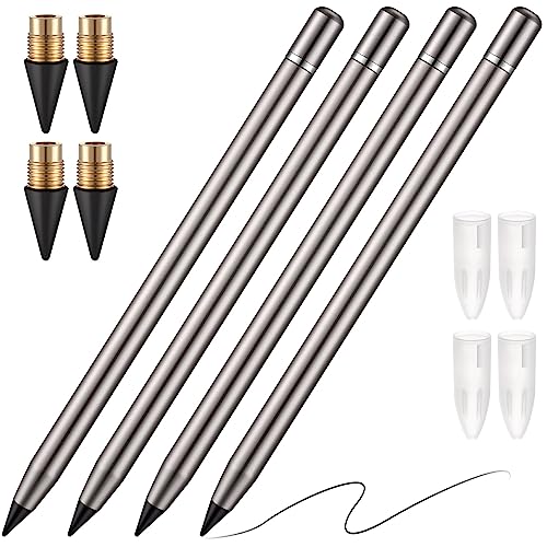 4 bolígrafos de metal sin tinta con borrador integrado en color negro para dibujo