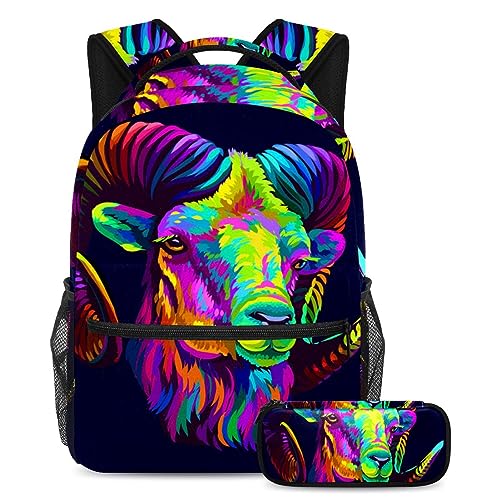 Sac de voyage pour étudiants et collégiens motif chèvre multicolore