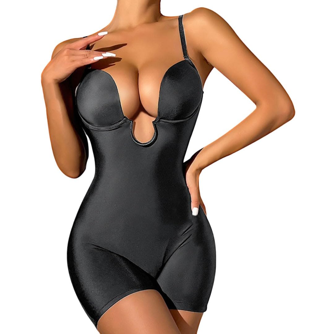 Body gainant gainant pour femme - Col en V profond - Avec soutien-gorge - Corsage gainant - Haut élastique - Débardeur spaghetti