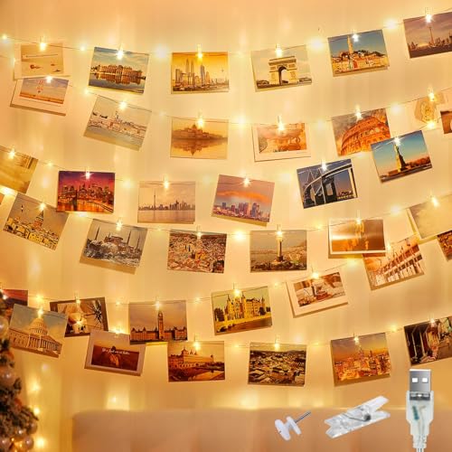 litogo 12M 120LED Fotoclips Lichterkette, USB, für Zimmer Deko Fotos Wand...