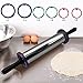 Stainless Steel Rolling Pin with Thickness Rings - Large Heavy Duty Adjustable Roller with Silicone Baking Mat for Dough, Pizza, Pastry, Pie, Pasta and Cookies (rolling pin with mat)