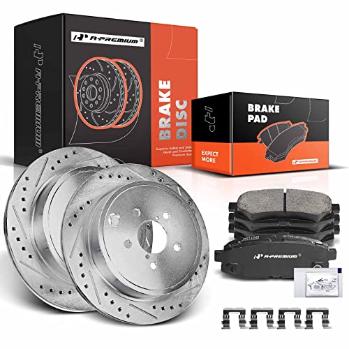A-Premium 11.42 inch (290mm) Rear Drilled and Slotted Disc Brake Rotors + Ceramic Pads Kit Compatible with Select Scion and Subaru Models - FR-S 13-16, BRZ 13-17, Legacy 10-13, Outback 10-14 by A-Premium - Used condition - US$92.65