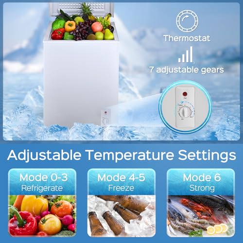 Image of Anypro Chest Freezer 5.0 Cu.Ft, FreeStanding Top Door Deep Freezer with Removable Baskets, 7 Adjustable Temperatures for Garage Dorm Apartment RV Kitchen Business, White