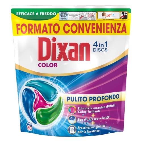 Dixan DISCS 4in1 Color Detersivo Lavatrice, 60 Lavaggi, Capsule lavatrice per colori vivaci, pulizia profonda del bucato e freschezza igienica per la lavatrice, Rimuove le macchie da 20°C