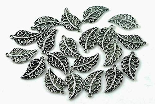 20 Silver Pewter Leaves Charm Beads 18x10m~ Lead-Free ~ from D&J