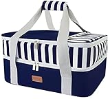 Double Insulated Casserole Carrier Bag - Casserole Dish Carrier, Hot &amp; Cold Food Carry Bag Potluck Parties, Lasagna Holder Tote for Picnics,Beaches,Traveling or Gifts, Fits 9”x13” Baking Dish (Blue)