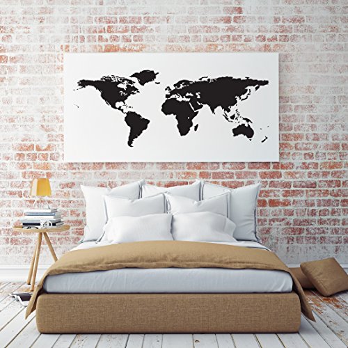 Black World Map Wall Decal – Easy To Apply Modern Large Earth Mural – Vinyl Atlas Graphic Wall Decoration Art For Kids Room, Nursery, Living Room, Or Bedroom #TOP3